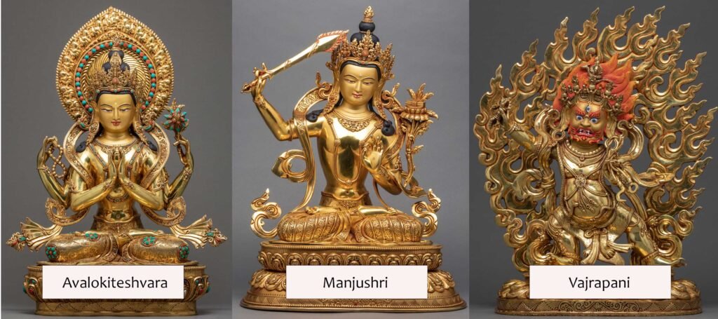 Bodhisattva Path : Manjushri Avalokiteshvara and Vajrapani